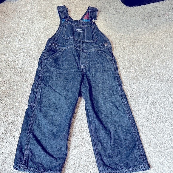 Osh Kosh Bib Denim Overalls Plaid Lined 3T - Picture 1 of 7